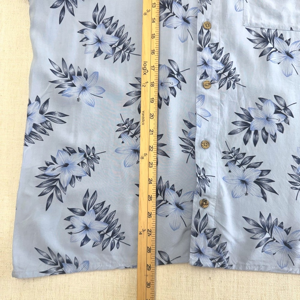 Knightsbridge Mens Medium Blue Tropical Floral Hibiscus Rayon Button Down Shirt - Picture 7 of 10